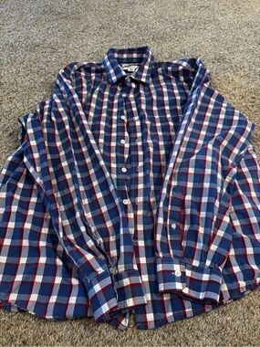 Amazon Essentials Blue White Red Plaid Button-Down Shirt